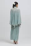 Shop_Anamika Khanna_Blue Silk Embroidered Zardozi High Neck Top And Skirt Set _at_Aza_Fashions