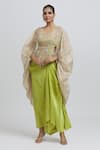 Buy_Anamika Khanna_Green Silk Embroidered Zardozi Cape Open Top Skirt Set _at_Aza_Fashions