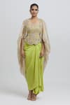 Buy_Anamika Khanna_Green Silk Embroidered Zardozi Cape Open Top Skirt Set _Online_at_Aza_Fashions