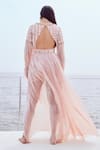 Shop_Nirmooha_Peach Glass Organza Embroidery Mirror V Prism Centre Slit Maxi Gown _at_Aza_Fashions