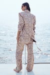 Shop_Nirmooha_Peach Modal Satin Print Dot Mosaic Shawl Lapel Collar Blazer _at_Aza_Fashions