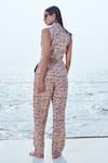 Buy_Nirmooha_Peach Modal Satin Print Dot Mosaic Camp Collar Crop Vest Top _Online_at_Aza_Fashions