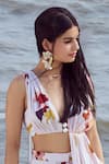 Shop_Nirmooha_Peach Modal Satin Print Patola Mosaic Plunging V Asymmetric Top _Online_at_Aza_Fashions