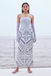 Buy_Nirmooha_Grey Glass Organza Embroidery Aztec Mirror Off Gown With Pair Gloves _at_Aza_Fashions