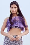 Buy_Nirmooha_Purple Glass Organza Embroidery Mirror Off Prism Work Ruffled Bandeau Top _at_Aza_Fashions