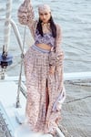Buy_Nirmooha_Peach Modal Satin Printed Geometric Sweetheart Cape Skirt Set _at_Aza_Fashions
