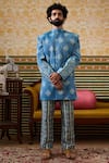 Buy_Soup by Sougat Paul_Blue Malaysian Sil Print Bandhej Floral Bandhgala Kurta Set _at_Aza_Fashions