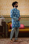 Shop_Soup by Sougat Paul_Blue Malaysian Sil Print Bandhej Floral Bandhgala Kurta Set _Online_at_Aza_Fashions