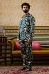 Buy_Soup by Sougat Paul_Green Satin Linen Print Floral Mehr Vine Kurta With Pant _Online_at_Aza_Fashions