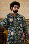 Soup by Sougat Paul_Green Satin Linen Print Floral Mehr Vine Kurta With Pant _at_Aza_Fashions