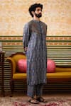 Buy_Soup by Sougat Paul_Blue Cotton Silk Embroidery Abstract Elara Kurta With Pant _Online_at_Aza_Fashions