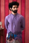 Soup by Sougat Paul_Purple Malaysian Silk Print Forest Zaynab Kurta With Pant  _at_Aza_Fashions