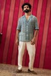 Buy_Soup by Sougat Paul_Blue Shirt Woven Cotton Print Bandhej With Pant  _at_Aza_Fashions