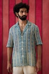 Soup by Sougat Paul_Blue Shirt Woven Cotton Print Bandhej With Pant  _Online_at_Aza_Fashions