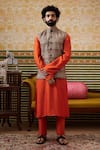 Buy_Soup by Sougat Paul_Orange Kurta And Pant Chanderi Embellished Bundi Geometric Adah Set _at_Aza_Fashions