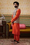 Shop_Soup by Sougat Paul_Orange Kurta And Pant Chanderi Embellished Bundi Geometric Adah Set _Online_at_Aza_Fashions