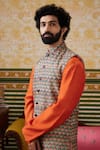 Soup by Sougat Paul_Orange Kurta And Pant Chanderi Embellished Bundi Geometric Adah Set _at_Aza_Fashions