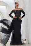 Mahima Mahajan_Black Net Embellished Sequin Off Shoulder Adina Work Panelled Gown _at_Aza_Fashions