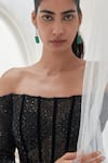 Buy_Mahima Mahajan_Black Net Embellished Sequin Off Shoulder Adina Work Panelled Gown 