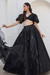 Buy_Mahima Mahajan_Black Net Embellished Crystal V-neck Aafa Sequin Wavy Pattern Lehenga Set _at_Aza_Fashions