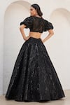 Shop_Mahima Mahajan_Black Net Embellished Crystal V-neck Aafa Sequin Wavy Pattern Lehenga Set _at_Aza_Fashions