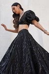 Buy_Mahima Mahajan_Black Net Embellished Crystal V-neck Aafa Sequin Wavy Pattern Lehenga Set _Online_at_Aza_Fashions