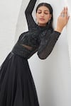 Shop_Mahima Mahajan_Black Net Embellished Crystal Round Adila Anarkali With Dupatta_Online_at_Aza_Fashions