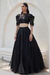 Buy_Mahima Mahajan_Black Net Embellished Crystal Round Aila Sequin Blouse With Lehenga _at_Aza_Fashions