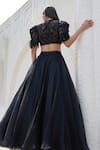 Shop_Mahima Mahajan_Black Net Embellished Crystal Round Aila Sequin Blouse With Lehenga _at_Aza_Fashions