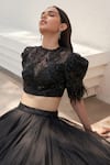 Mahima Mahajan_Black Net Embellished Crystal Round Aila Sequin Blouse With Lehenga _at_Aza_Fashions