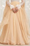 Mahima Mahajan_Beige Net Embellished Crystal Plunge Baana Sequin Stripe Anarkali With Dupatta _Online_at_Aza_Fashions