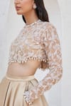 Mahima Mahajan_Beige Net Embroidered Sequin Kajra Floral Swirl Blouse With Pleated Lehenga _at_Aza_Fashions