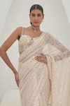 Mahima Mahajan_Beige Net Embellished Sequin Kaynaat Wave Pre-stitched Saree With Blouse_Online_at_Aza_Fashions