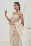 Buy_Mahima Mahajan_Beige Net Embellished Sequin Kaynaat Wave Pre-stitched Saree With Blouse_Online_at_Aza_Fashions