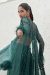 Mahima Mahajan_Green Net Embellished Crystal Blouse Safa Sequin Cape Slit Skirt Set_Online_at_Aza_Fashions