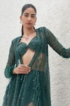 Shop_Mahima Mahajan_Green Net Embellished Crystal Blouse Safa Sequin Cape Slit Skirt Set_Online_at_Aza_Fashions