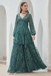 Buy_Mahima Mahajan_Green Net Embellished Crystal Saliha Sequin Wave Peplum Kurta With Palazzo _at_Aza_Fashions