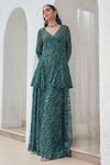 Mahima Mahajan_Green Net Embellished Crystal Saliha Sequin Wave Peplum Kurta With Palazzo _Online_at_Aza_Fashions