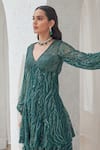 Shop_Mahima Mahajan_Green Net Embellished Crystal Saliha Sequin Wave Peplum Kurta With Palazzo _Online_at_Aza_Fashions