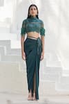 Mahima Mahajan_Green Net Embellished Sequin Band Collar Samiya Cluster Blouse With Slit Skirt _Online_at_Aza_Fashions