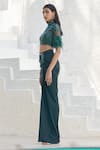 Shop_Mahima Mahajan_Green Net Embellished Sequin Band Collar Samiya Cluster Blouse With Slit Skirt _Online_at_Aza_Fashions