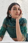 Buy_Mahima Mahajan_Green Net Embellished Sequin Band Collar Samiya Cluster Blouse With Slit Skirt 