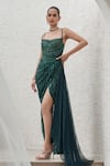 Buy_Mahima Mahajan_Green Net Embellished Sequin Halter Neck Tabia Wave Slit Gown_at_Aza_Fashions