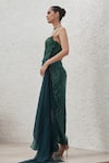 Shop_Mahima Mahajan_Green Net Embellished Sequin Halter Neck Tabia Wave Slit Gown_at_Aza_Fashions