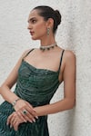 Buy_Mahima Mahajan_Green Net Embellished Sequin Halter Neck Tabia Wave Slit Gown 