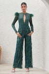 Buy_Mahima Mahajan_Green Net Embellished Sequin Round Tahira Cluster Jumpsuit_at_Aza_Fashions