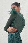 Shop_Mahima Mahajan_Green Net Embellished Sequin Round Tahira Cluster Jumpsuit _at_Aza_Fashions