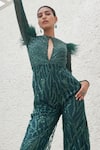 Mahima Mahajan_Green Net Embellished Sequin Round Tahira Cluster Jumpsuit_Online_at_Aza_Fashions