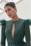 Buy_Mahima Mahajan_Green Net Embellished Sequin Round Tahira Cluster Jumpsuit_Online_at_Aza_Fashions