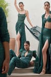 Mahima Mahajan_Green Net Embellished Sequin Round Tahira Cluster Jumpsuit _at_Aza_Fashions